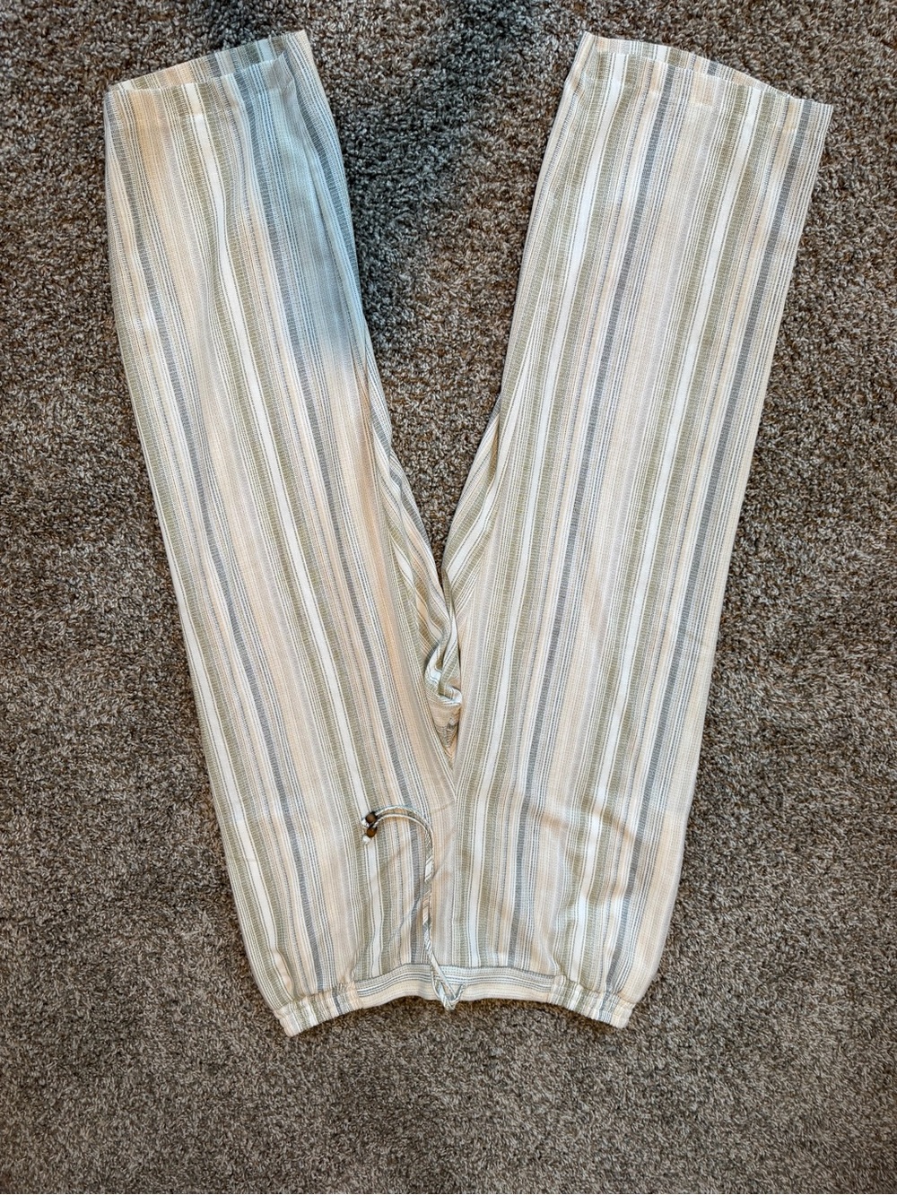 Soho Light Blue, Beige and White Striped Drawstring cotton pant